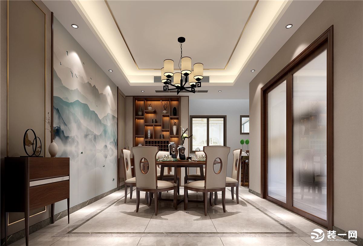 惠州润城装饰五矿哈施塔特250平方新中式风格餐厅效果图案例