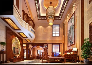 惠州润城装饰奥林匹克500平方中式风格大厅效果图案例