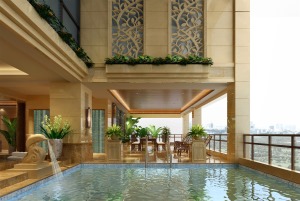 惠州润城装饰旗峰天下1600平方东南亚风格别墅花园露台游泳池效果图案例
