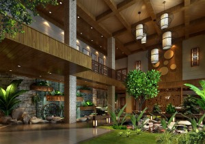 惠州润城装饰旗峰天下1600平方东南亚风格室内园林效果图案例