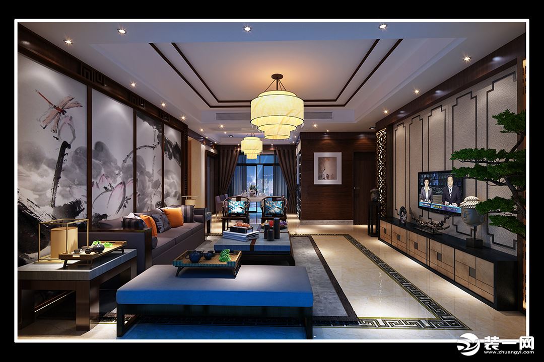惠州品界整装珑湖湾168平中式风格客厅效果图