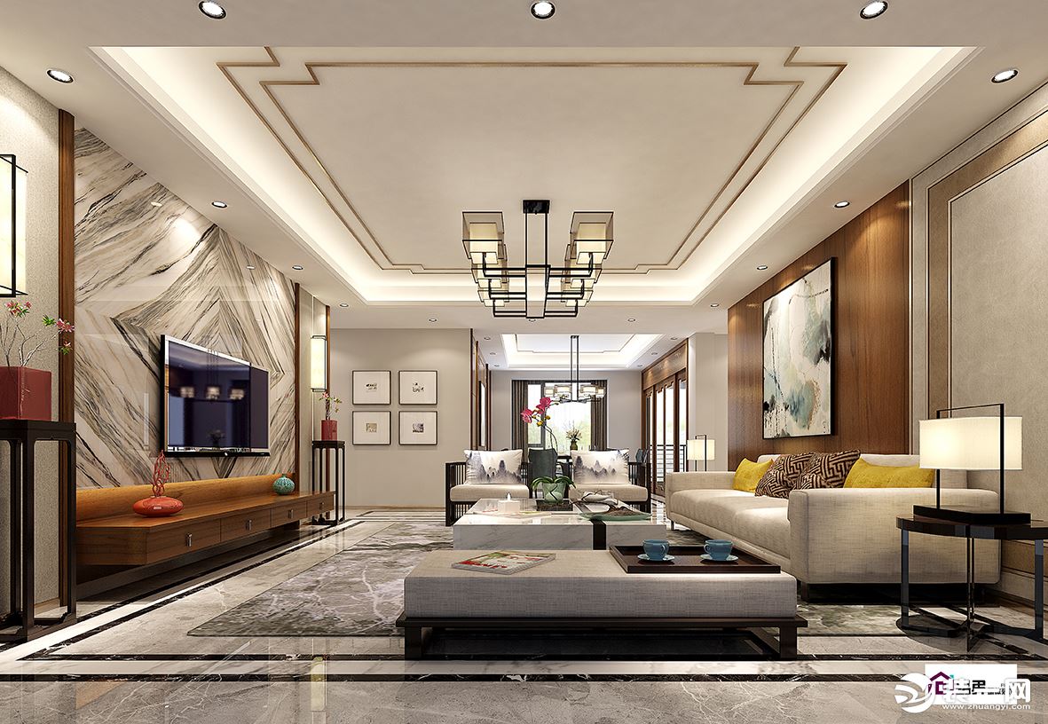 惠州品界整装方直君御118平中式风格客厅效果图案例