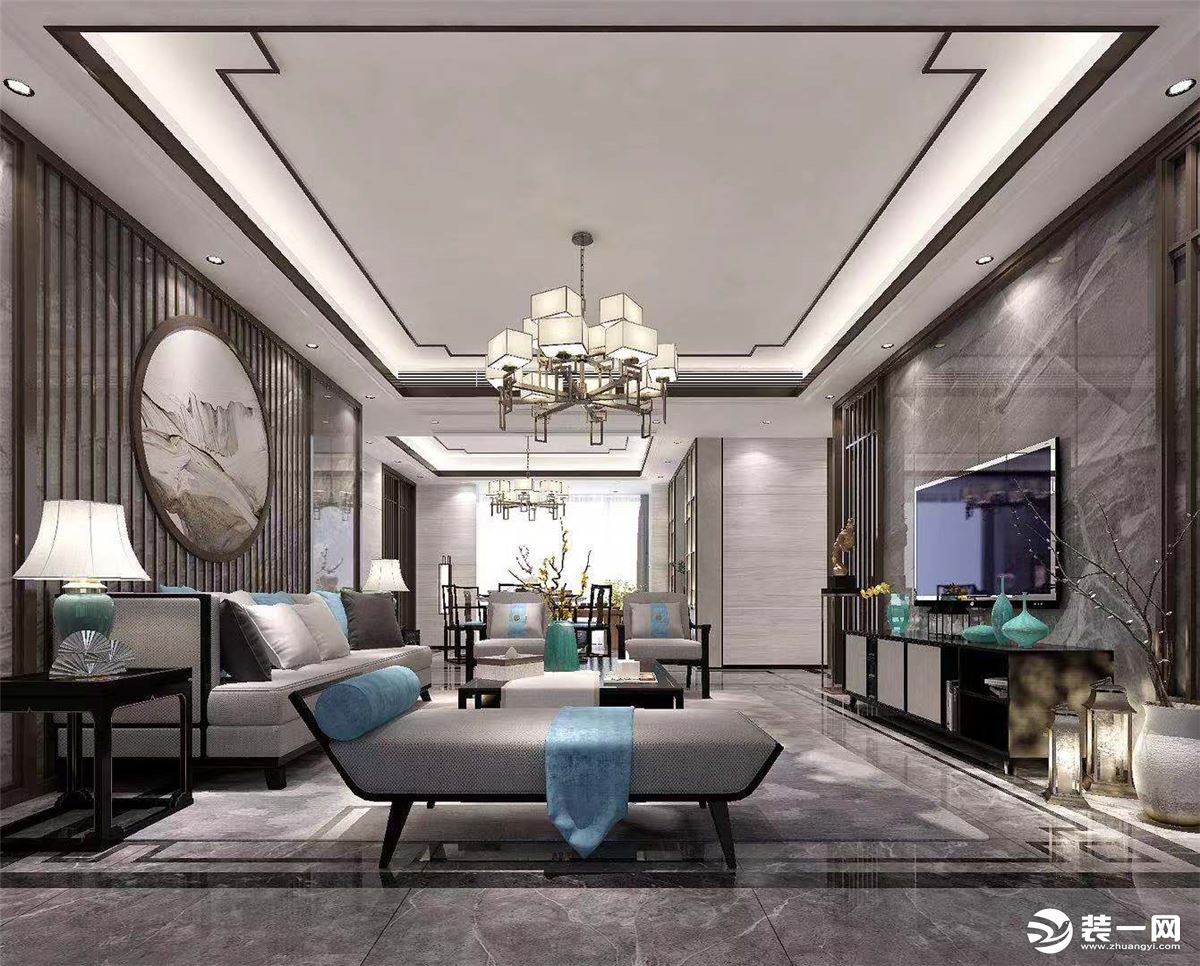 惠州品界整装淡水万城名座128平中式风格客厅效果图案例