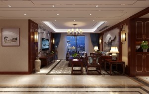 惠州品界整装白鹭湖160平中式风格客厅效果图