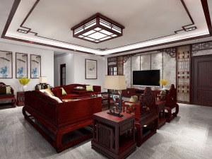 惠州品界整装侨城水岸179方中式风格客厅效果图