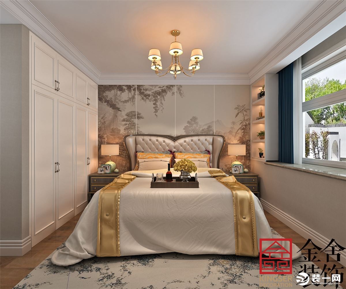 高级米色的色调，结合优美流畅的弧线造型，让整张床呈现出精致高雅的美式风格。