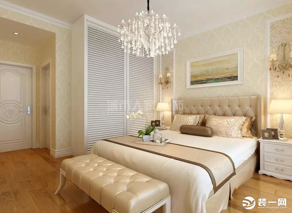 卧室素净简约，是非常温馨的休憩场所，白色让空间十分通透，在简洁明亮的空间度过美好的一天，十分惬意。