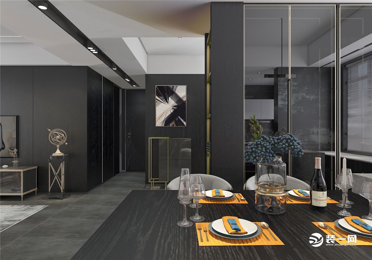 星湖湾120平三居室现代风格装修效果图餐厅角度图