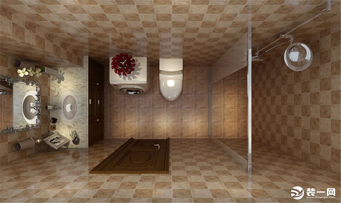 卫生间选用欧式整体橱柜配合仿古墙/地砖体现空间的大气 
