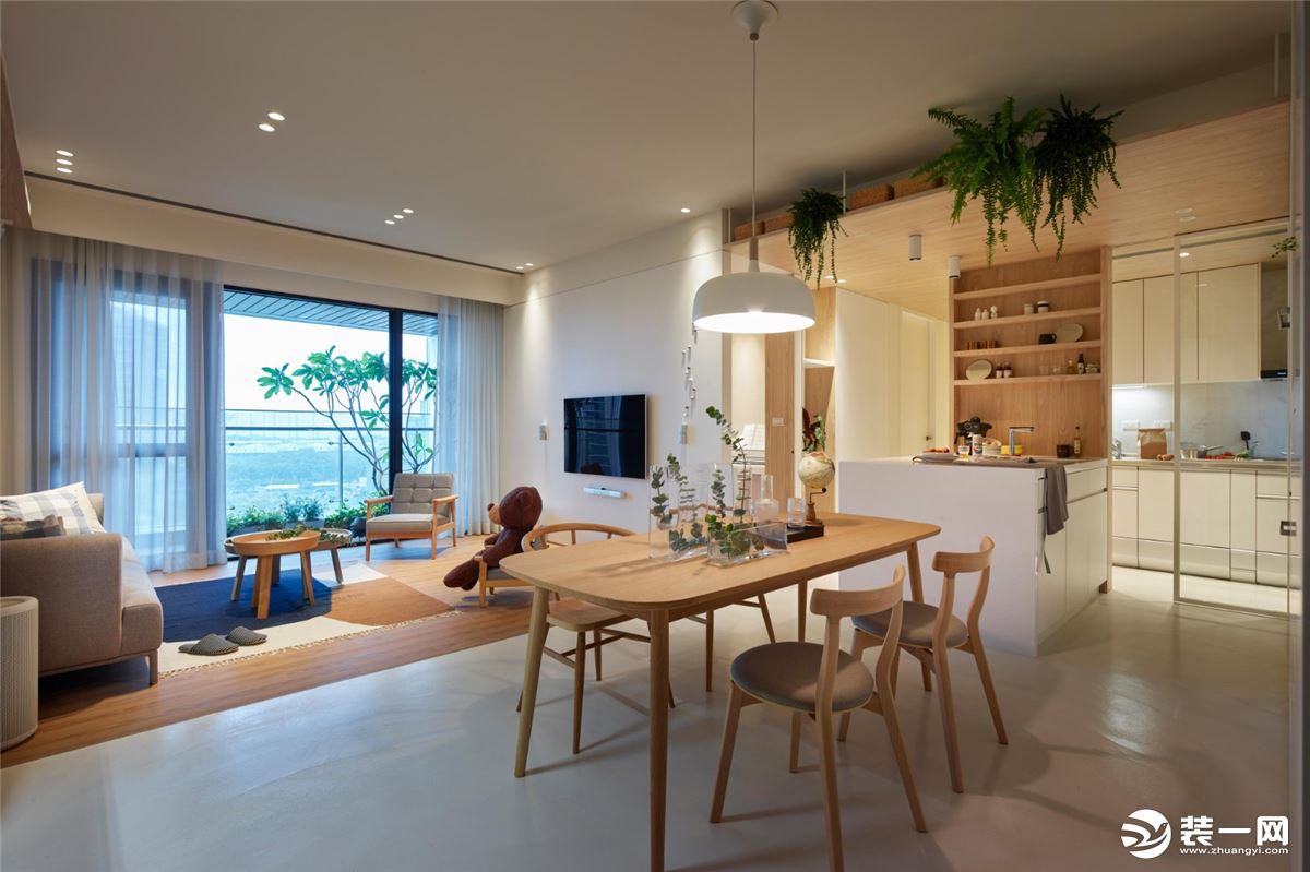 客厅及餐桌宁波蘑菇加装饰涨浦景苑+日式风格三居室装修设计案例