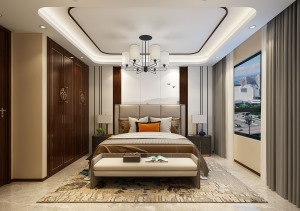 赤峰比屋装饰清华园110平米新中式风格装修效果图主卧室
