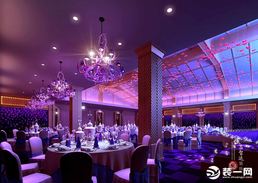 设计师通过图形、色彩、花艺、灯光等诸多设计元素的结合，将婚礼酒店设计保持着稳定创新的特征，形式、造型