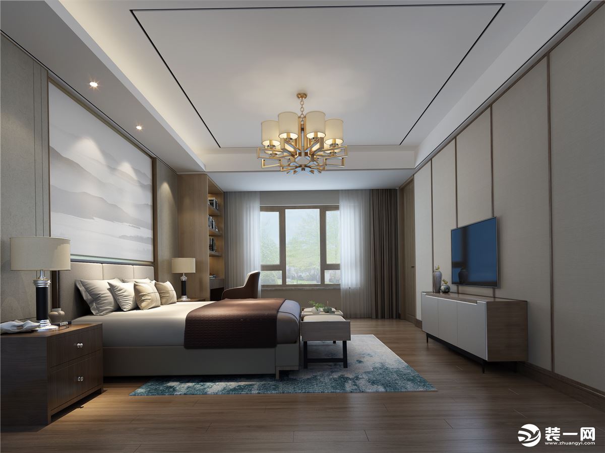 悦龙湾140平三居室中式风格，卧室效果图