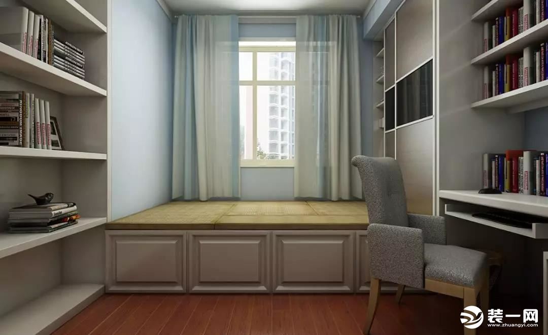 兒童房的榻榻米和壁柜的設計是一個亮點，如果臥室房間較小，可以考慮用榻榻米，同時還能多一個地方儲物。壁