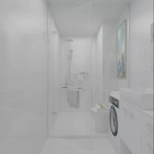 卫生间是干湿分离的方式，便于日常使用和清洁，纯白的墙地面和浴室柜让卫生间看起来简单大方。
