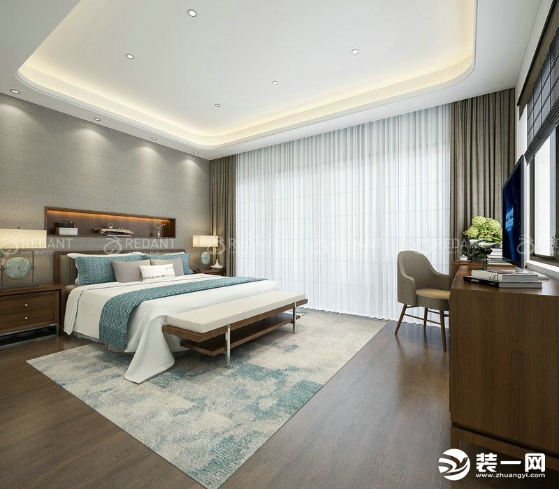 【红蚂蚁装饰】中海独墅湾500平现代中式风格卧室效果图