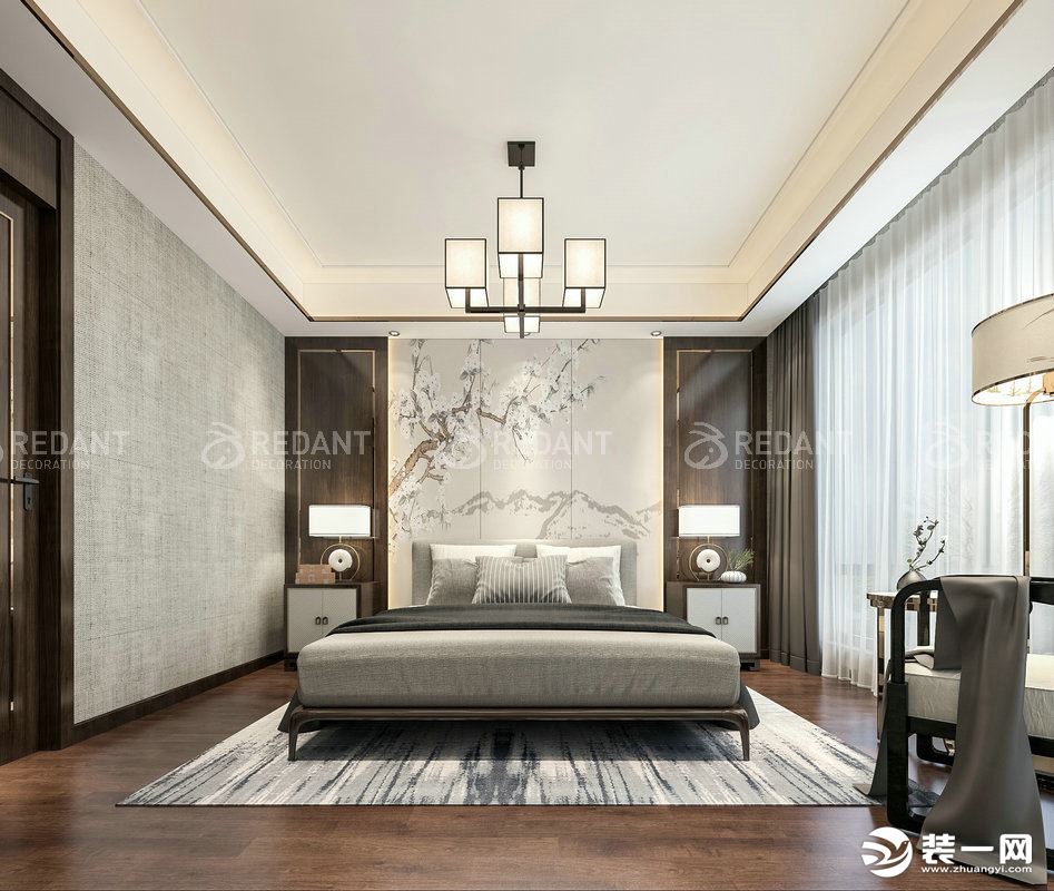 燕江澜270平新中式风格卧室效果图