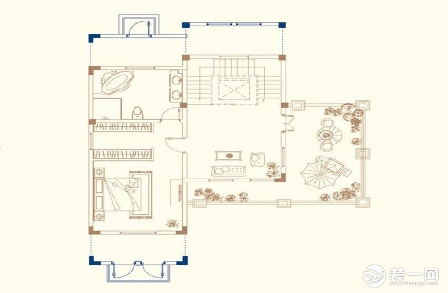 本案为独栋别墅，客厅挑空设计，让空间更大气明亮。