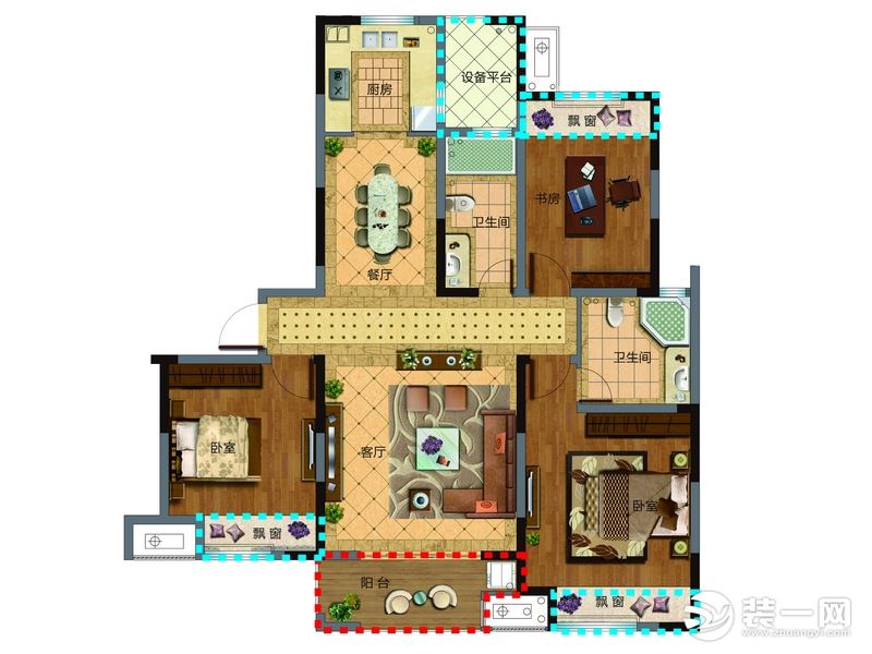 【红蚂蚁装饰】新湖明珠城+现代+户型图  三室两厅140㎡30万