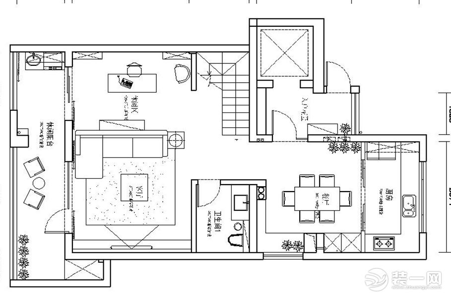 【红蚂蚁装饰】万国府+现代+一楼平面布置  叠墅53万