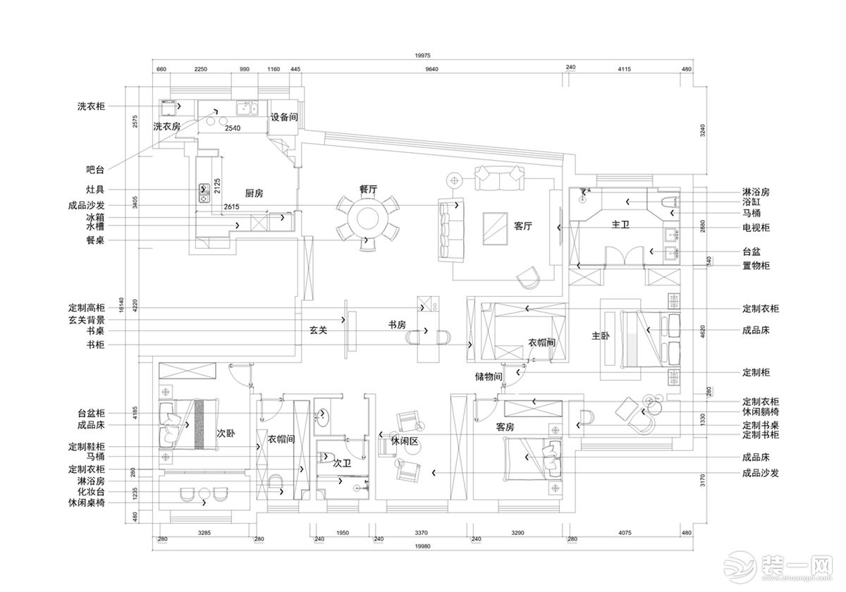 【红蚂蚁装饰】水岸清华翰宫+新中式+户型图    四室两厅50万