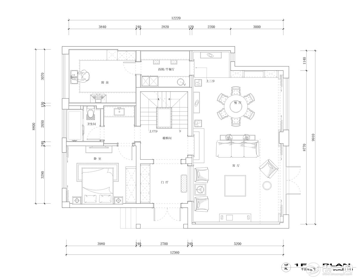 【红蚂蚁装饰】旭辉上河郡+现代中式+户型图  别墅全包150万