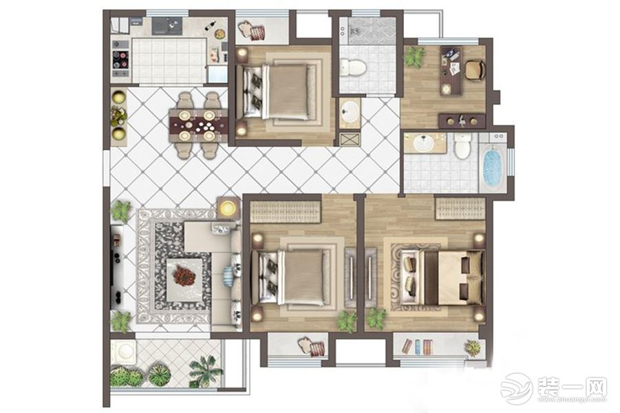 【红蚂蚁装饰】苏胥湾+现代+户型图  三室两厅两卫全包26万