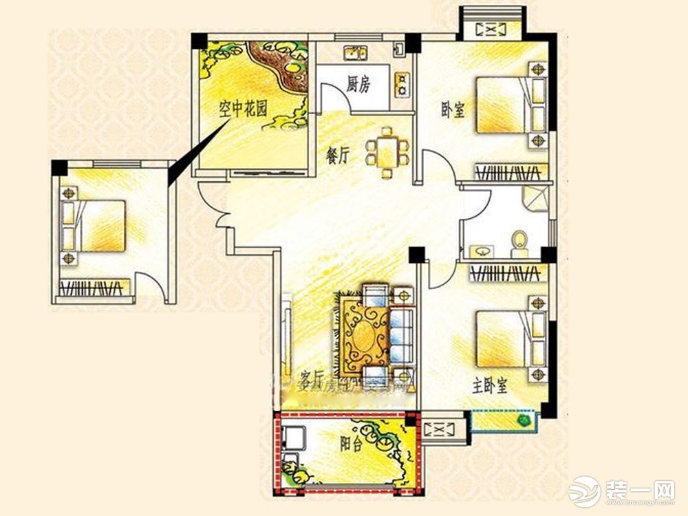 【红蚂蚁装饰】新港名城花园+现代+户型图  四室两厅全包65万