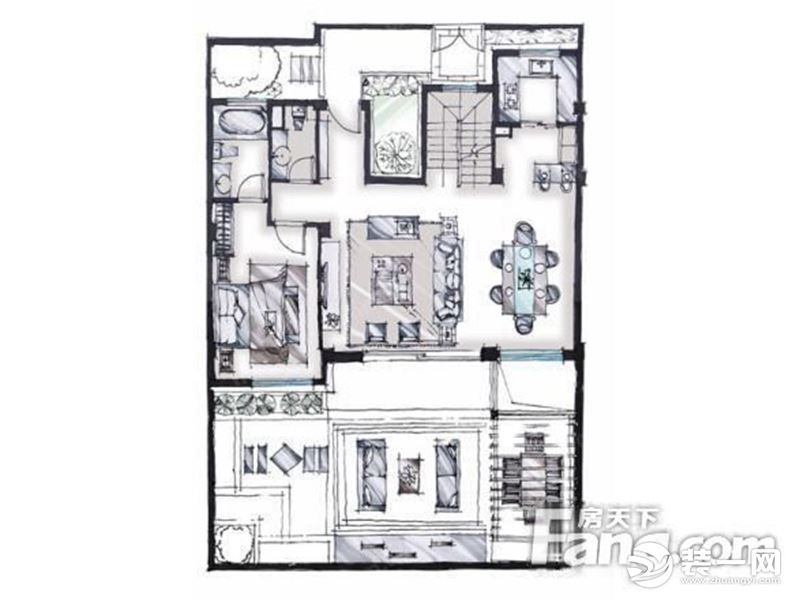 【红蚂蚁装饰】万科大家+现代+户型图  别墅全包130万