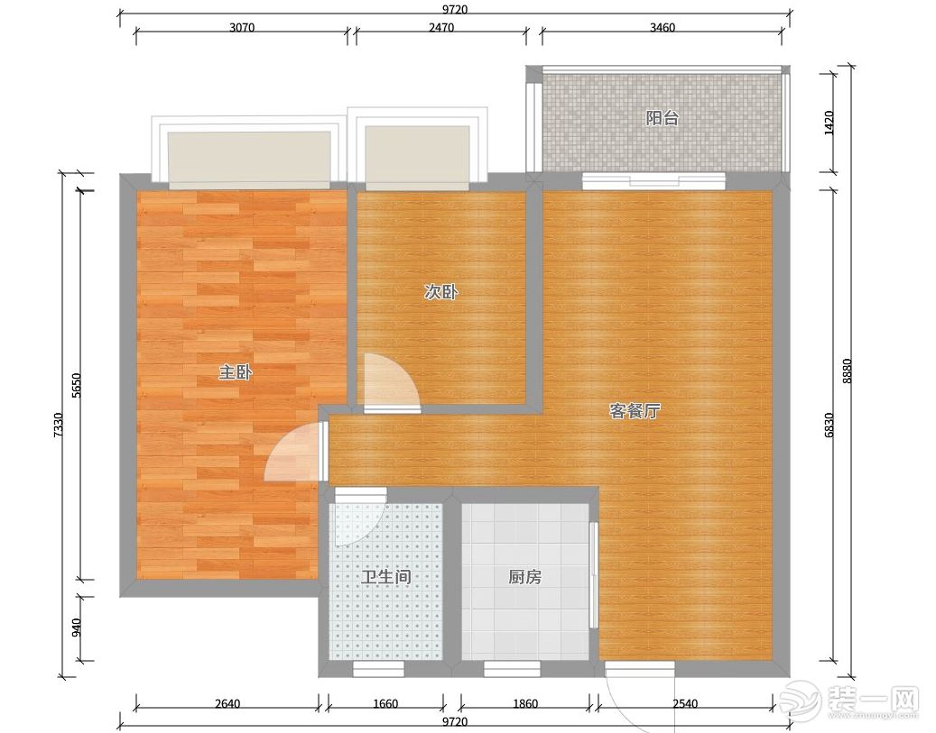 【红蚂蚁装饰】优步水岸+北欧+户型图  两室两厅全包78万