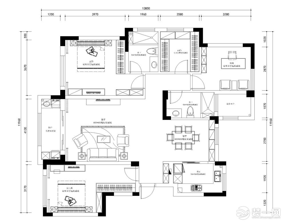 【红蚂蚁装饰】狮山御园+美式乡村+户型图  三室两厅全包35万