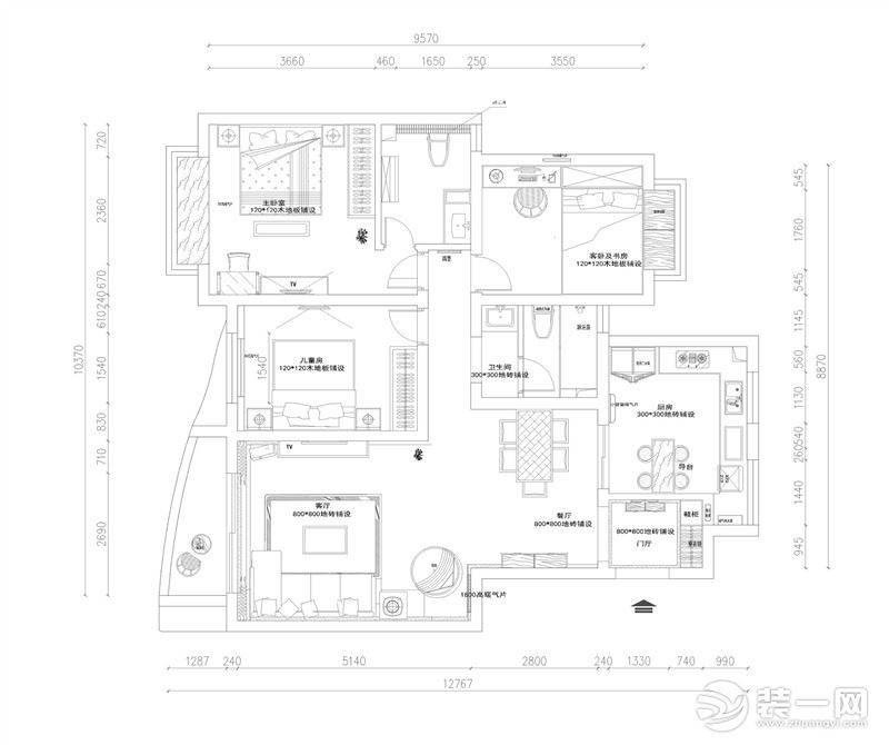 【红蚂蚁装饰】中锐姑苏尚城+现代轻奢+户型图  三室两厅全包45万