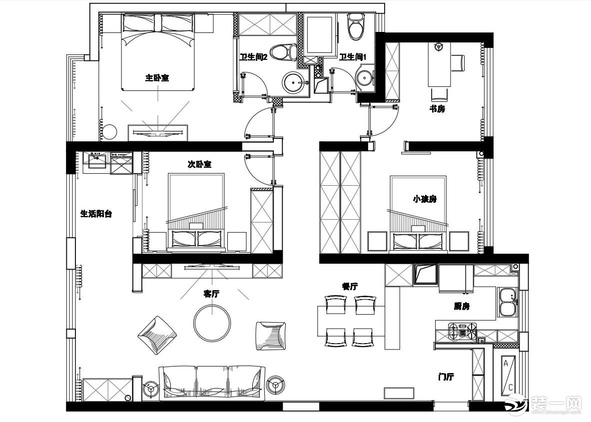 【红蚂蚁装饰】龙湖时代天街+现代+户型图  四室两厅全包32万