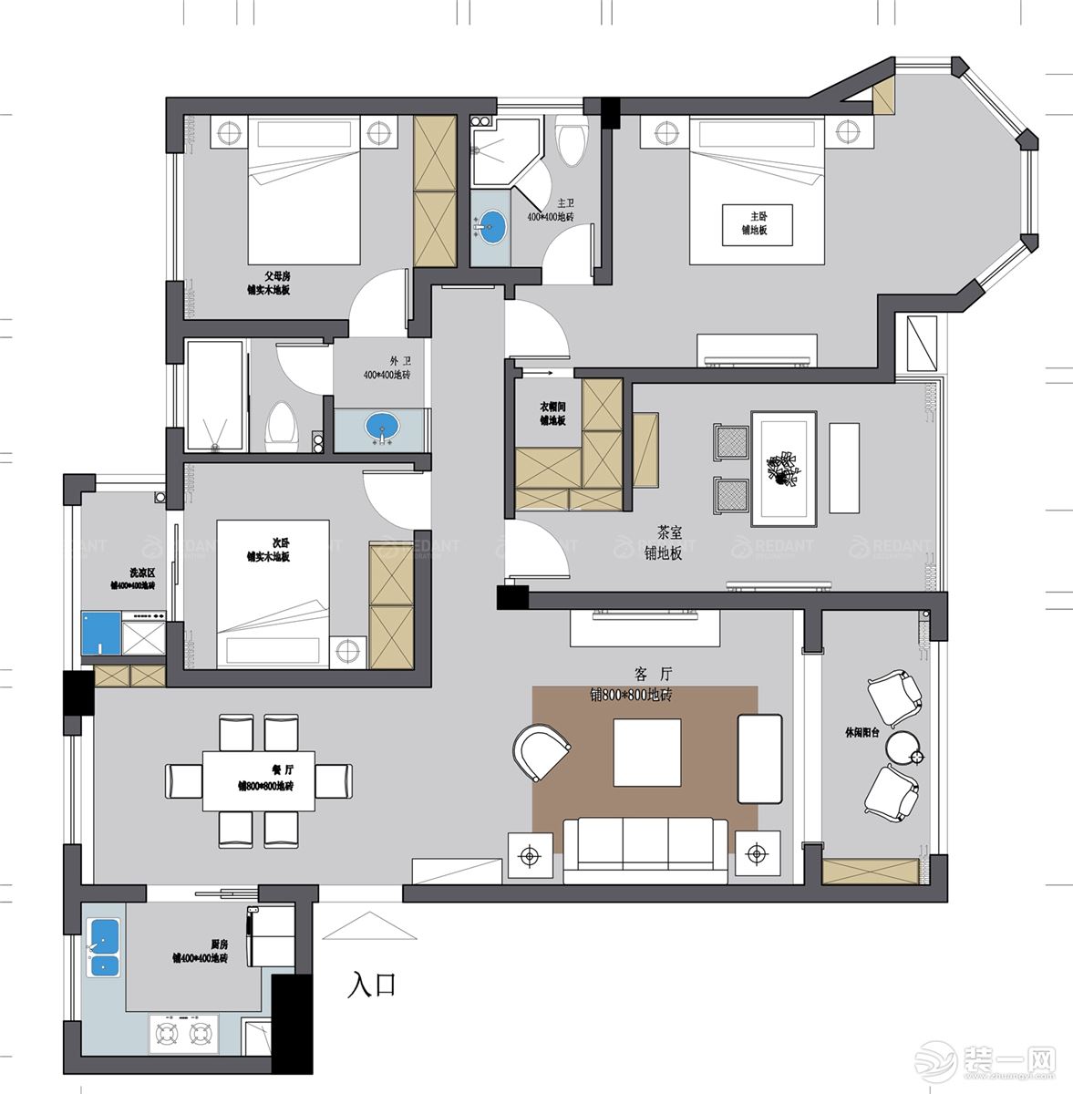 【红蚂蚁装饰】中南御锦城+新中式+户型图  四室两厅全包32万