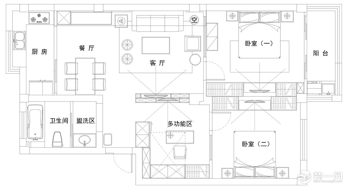 【红蚂蚁装饰】塘桥碧桂园+新中式+户型图  三室两厅全包30万