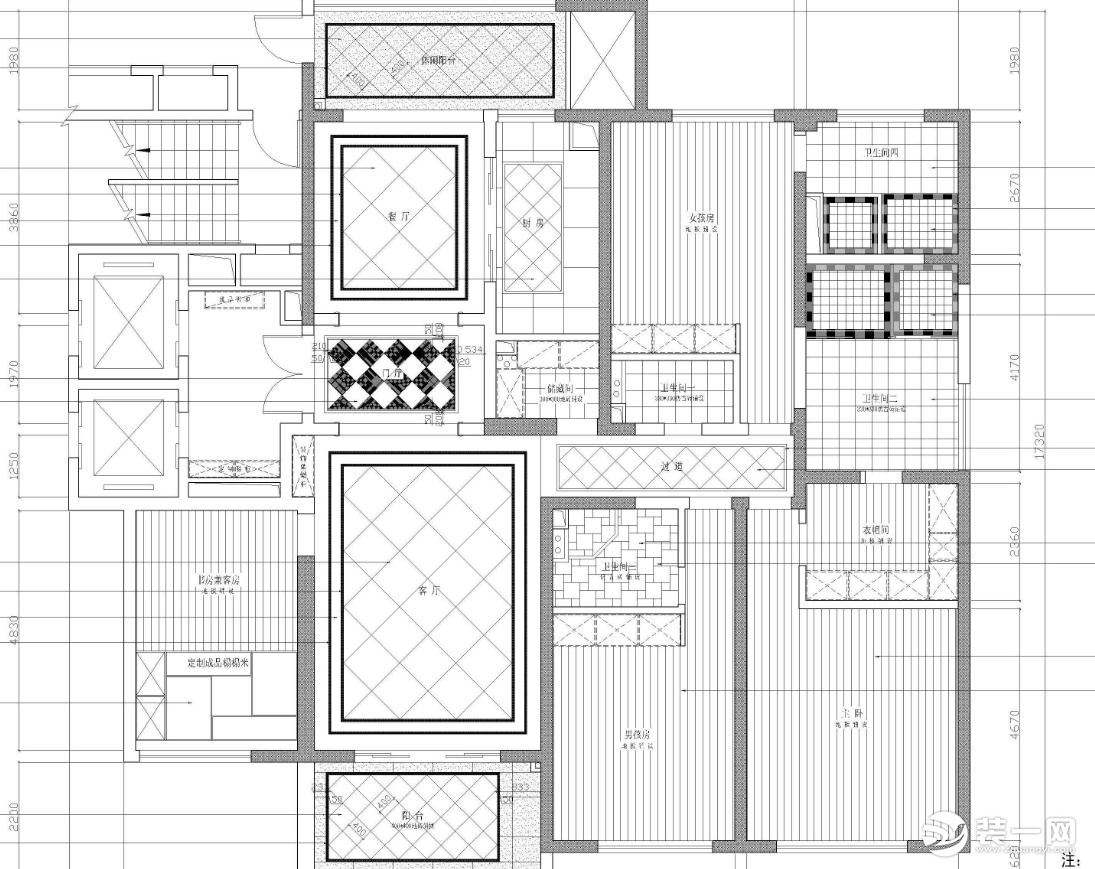 【红蚂蚁装饰】常熟铂悦华府+现代轻奢+户型图  四室两厅全包60万