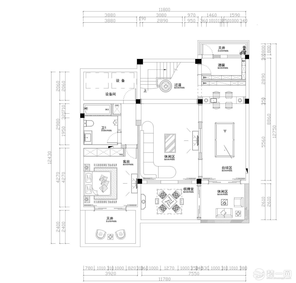 【红蚂蚁装饰】钓鱼台别墅+现代+户型图  别墅全包130万