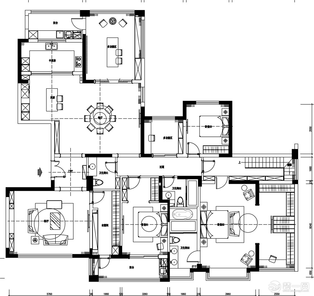 【红蚂蚁装饰】天玺300㎡+现代+户型图  别墅全包80万