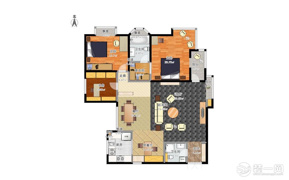 【红蚂蚁装饰】金鸡湖花园150㎡+现代+户型图  四室两厅全包32万