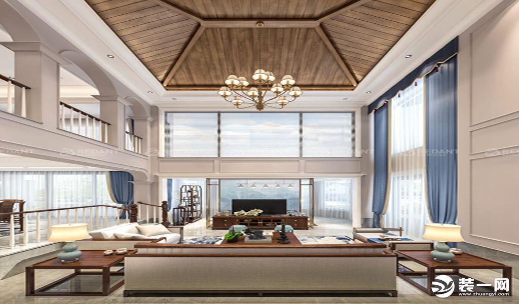【红蚂蚁装饰】宝岛花园+现代美式风格+客厅 别墅 400平140万全包