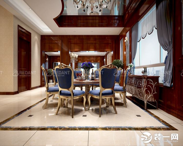 【红蚂蚁装饰】金水湾+欧式风格+餐厅 别墅 450平150万全包