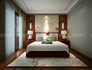 新中式风格的装饰主要体现在传统的家具，再辅以字画、盆景，陶瓷、古玩、屏风等装饰品，最求的是一种修身、