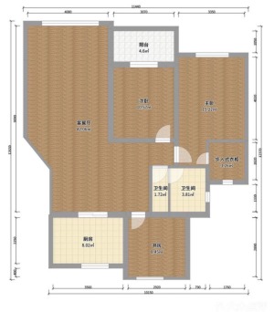 本案为三室两厅一厨两卫，户型南北通透，不同于传统户型结构非常方正