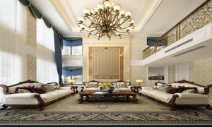 【红蚂蚁装饰】现代园墅+美式风格+客厅 别墅 530平160万全包