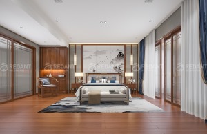 【红蚂蚁装饰】现代园墅+新中式风格+卧室 别墅 460平105万全包