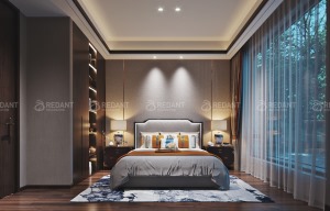 【红蚂蚁装饰】和沁园+新中式风格+卧室 别墅 300平150万全包