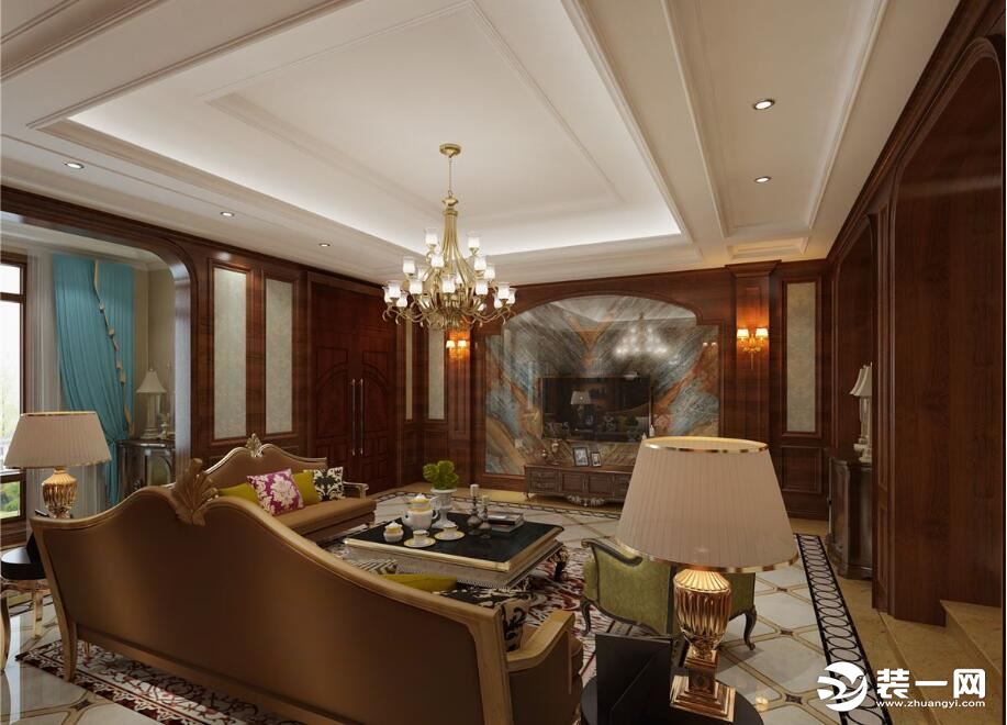 淄博自建别墅400平方混搭风格会客厅高端装修设计案例