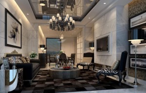 淄博自建别墅400平方混搭风格客厅高端装修设计案例