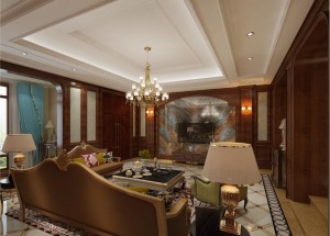 淄博自建别墅400平方混搭风格会客厅高端装修设计案例