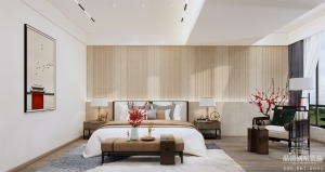 原木色與白色交織的臥室，為一家人提供優質的睡眠。